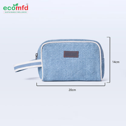 Eco-Friendly Blue Jute Pouch Bag – Sustainable Travel Toiletry & Cosmetic Organizer