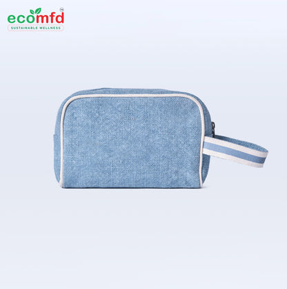 Eco-Friendly Blue Jute Pouch Bag – Sustainable Travel Toiletry & Cosmetic Organizer