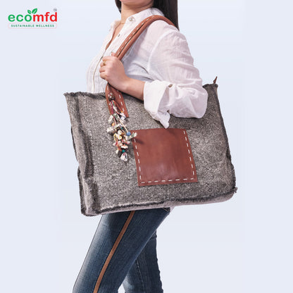 Jute Tote Bag with Leather Handles | Eco-Friendly & Stylish Shoulder Bag for Women