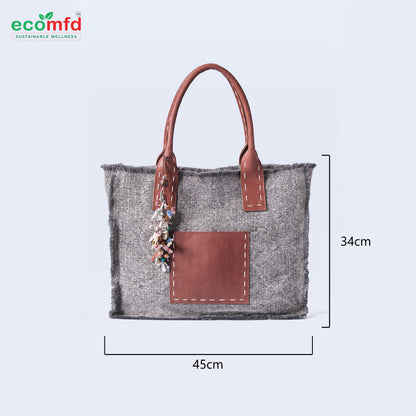 Jute Tote Bag with Leather Handles | Eco-Friendly & Stylish Shoulder Bag for Women